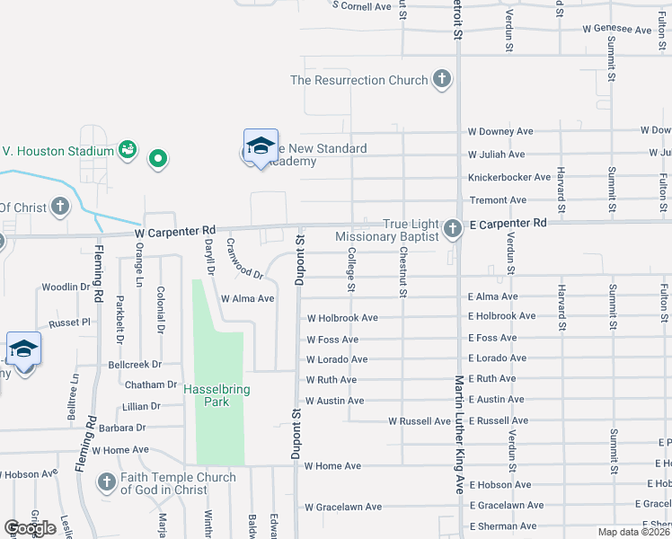 map of restaurants, bars, coffee shops, grocery stores, and more near 610 West York Avenue in Flint