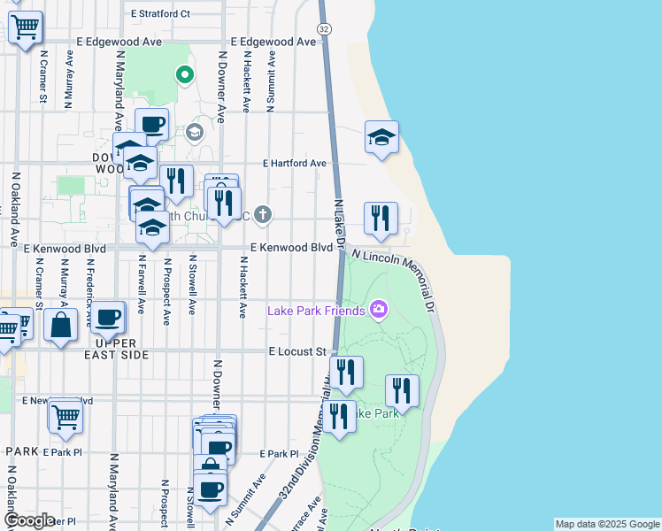map of restaurants, bars, coffee shops, grocery stores, and more near in Milwaukee