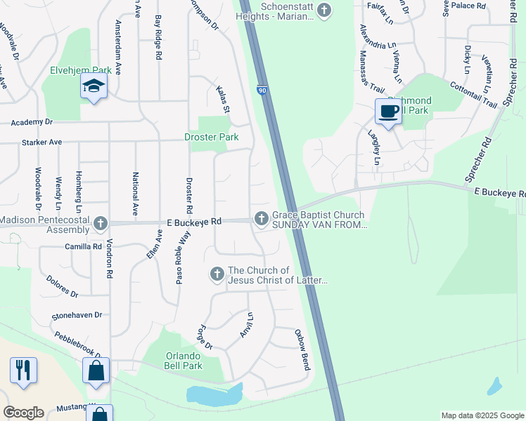 map of restaurants, bars, coffee shops, grocery stores, and more near 17 Dinauer Court in Madison