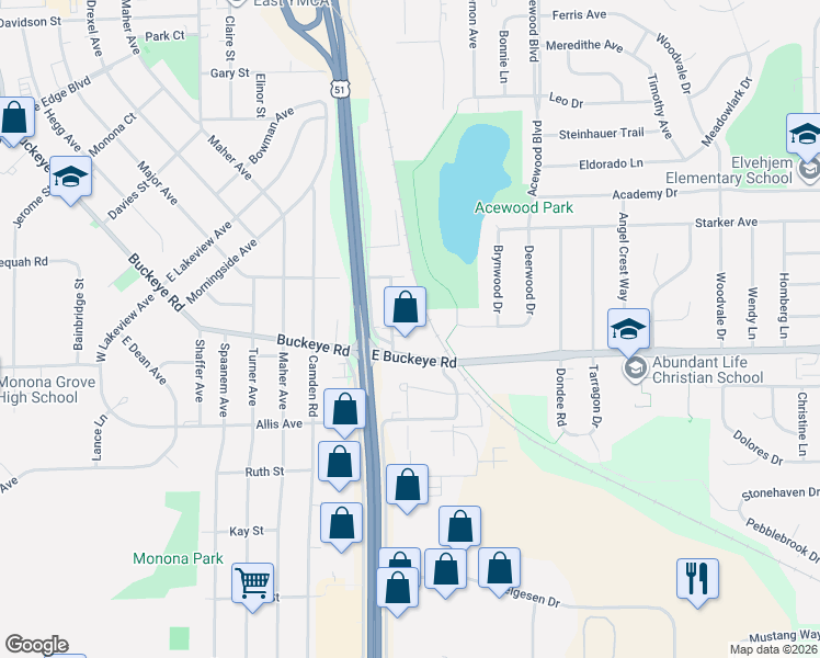 map of restaurants, bars, coffee shops, grocery stores, and more near 1713 Blossom Lane in Madison
