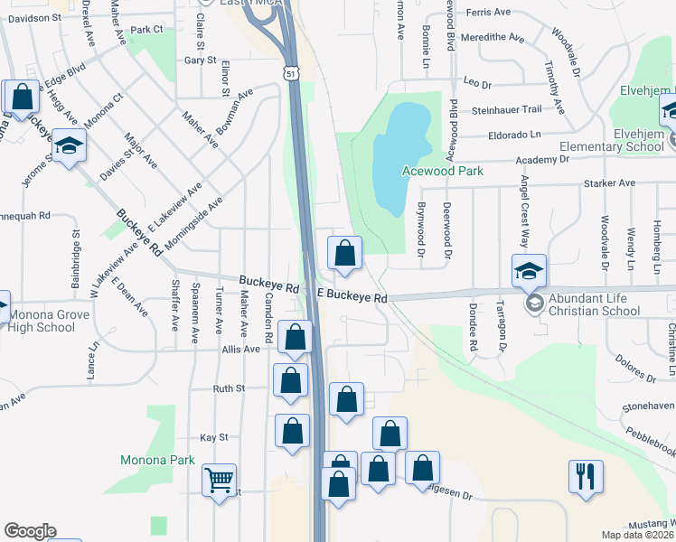 map of restaurants, bars, coffee shops, grocery stores, and more near 1713 Blossom Lane in Madison