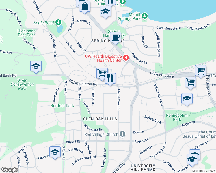 map of restaurants, bars, coffee shops, grocery stores, and more near 5325 Old Middleton Rd in Madison