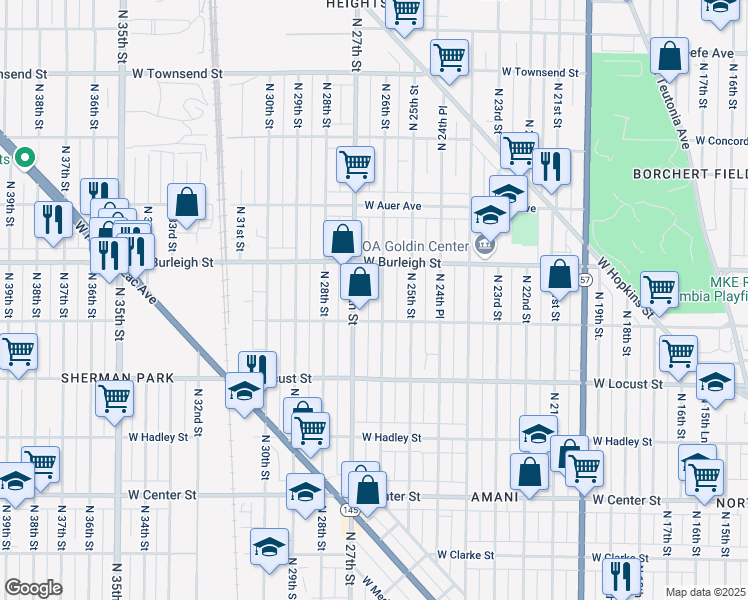 map of restaurants, bars, coffee shops, grocery stores, and more near 3027 North 26th Street in Milwaukee