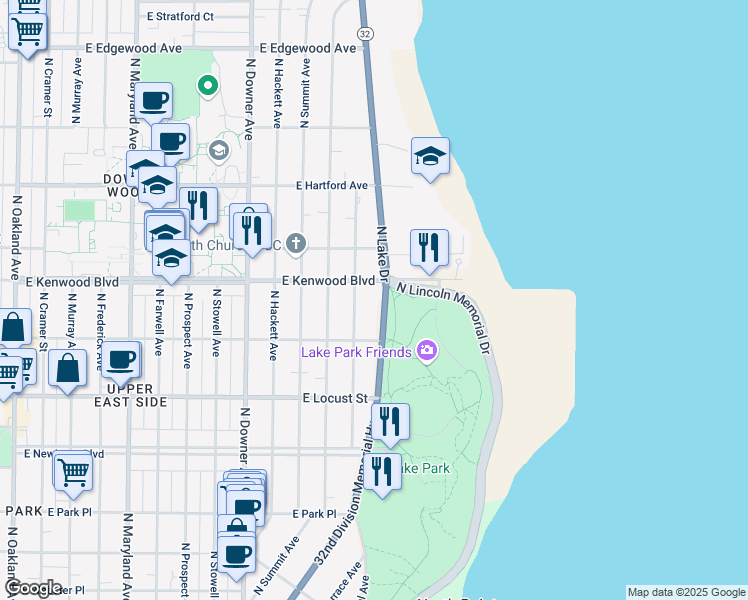 map of restaurants, bars, coffee shops, grocery stores, and more near in Milwaukee