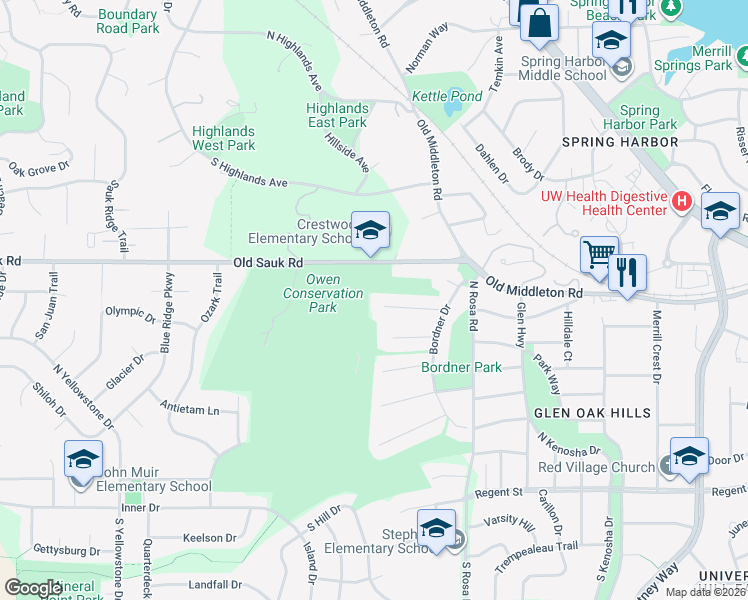 map of restaurants, bars, coffee shops, grocery stores, and more near 5754 Bittersweet Place in Madison
