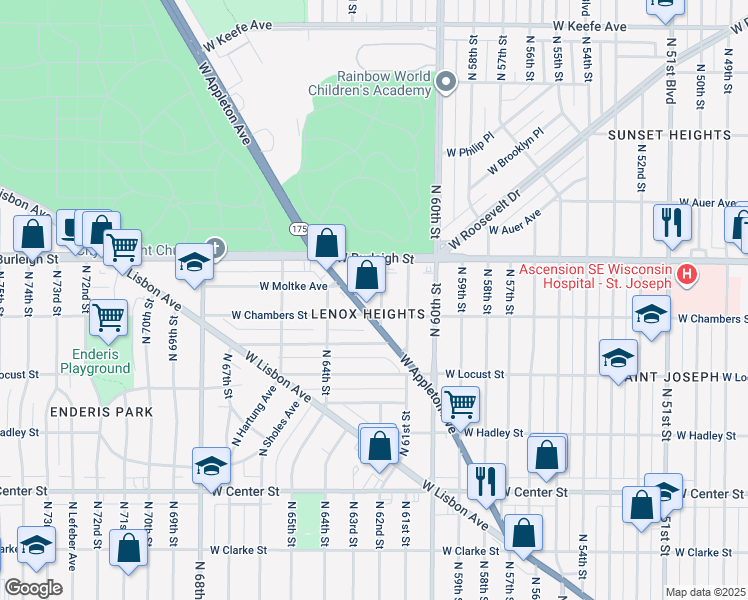 map of restaurants, bars, coffee shops, grocery stores, and more near 3019 North 62nd Street in Milwaukee