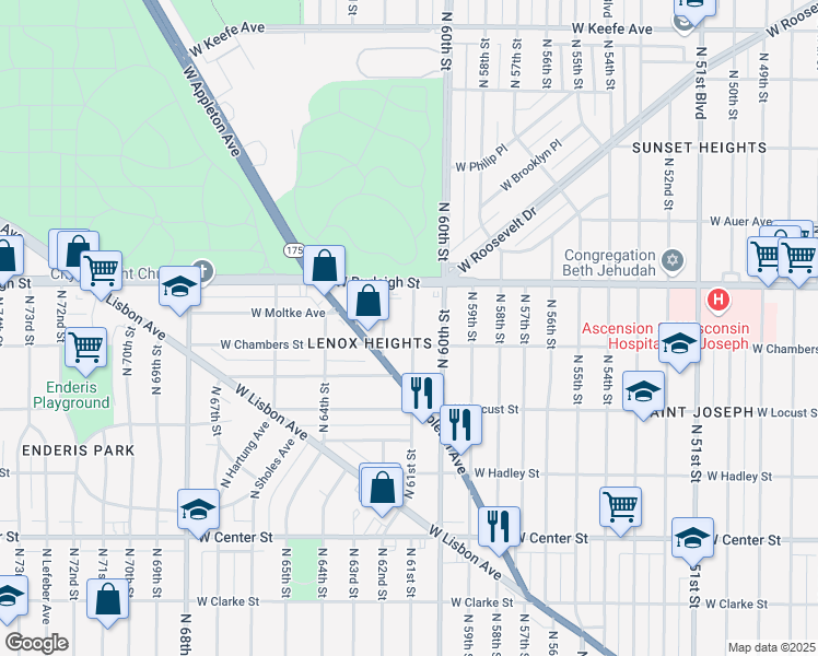 map of restaurants, bars, coffee shops, grocery stores, and more near 3021 North 61st Street in Milwaukee