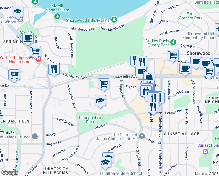 map of restaurants, bars, coffee shops, grocery stores, and more near 4800 Sheboygan Avenue in Madison