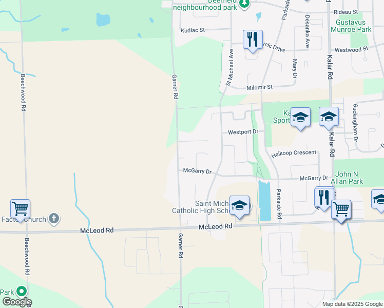 map of restaurants, bars, coffee shops, grocery stores, and more near 8889 Joseph Court in Niagara Falls
