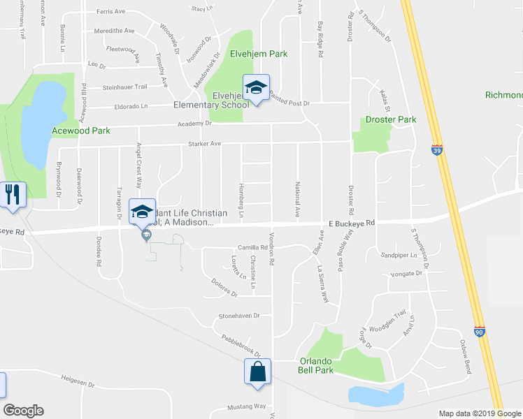 map of restaurants, bars, coffee shops, grocery stores, and more near 5113 Melinda Drive in Madison