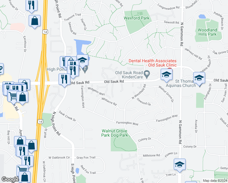 map of restaurants, bars, coffee shops, grocery stores, and more near 7511 Widgeon Way in Madison