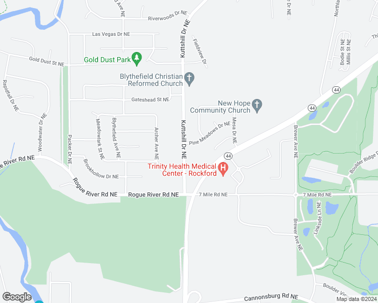 map of restaurants, bars, coffee shops, grocery stores, and more near 6154 Kuttshill Drive Northeast in Rockford