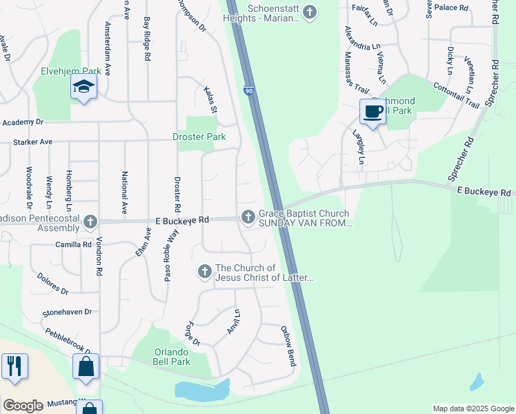 map of restaurants, bars, coffee shops, grocery stores, and more near 17 Dinauer Court in Madison