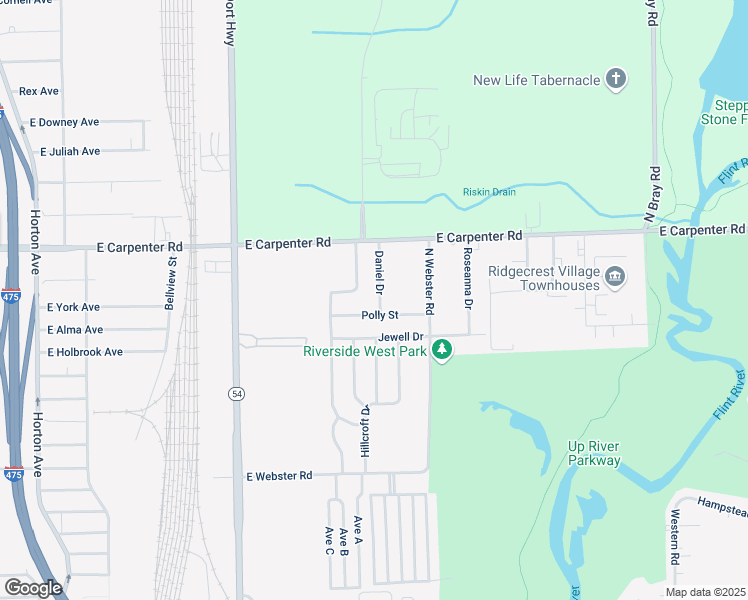 map of restaurants, bars, coffee shops, grocery stores, and more near 6805 Daniel Drive in Flint