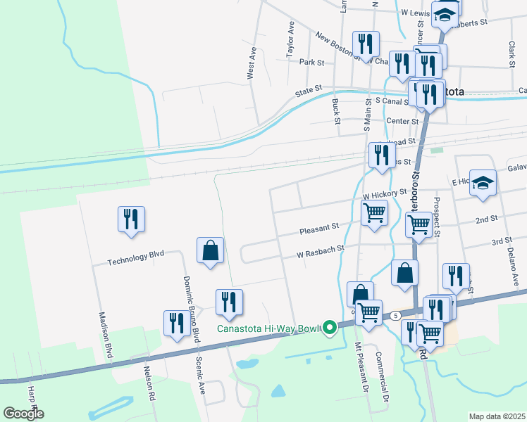 map of restaurants, bars, coffee shops, grocery stores, and more near 111 Stroud St in Canastota