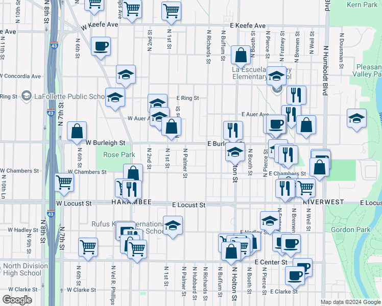 map of restaurants, bars, coffee shops, grocery stores, and more near in Glendale