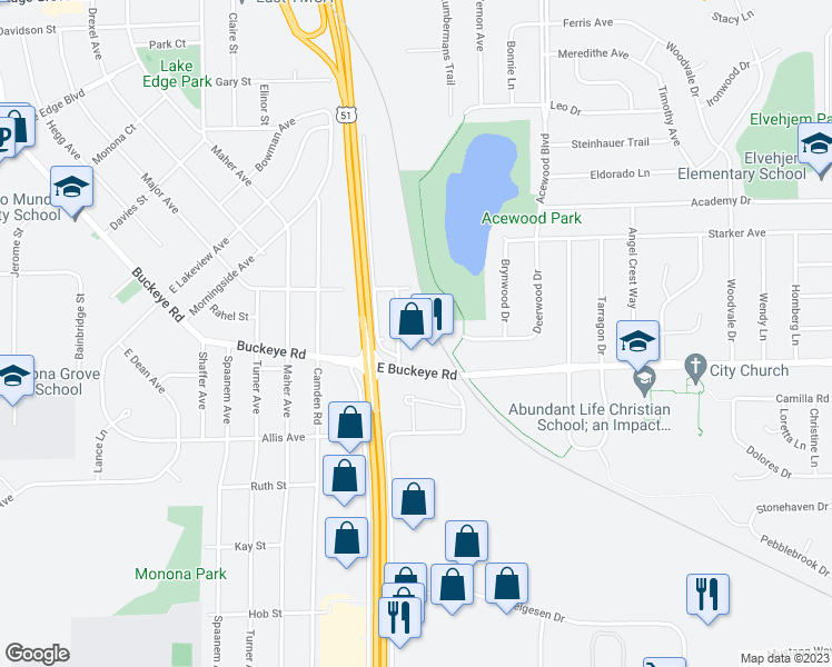 map of restaurants, bars, coffee shops, grocery stores, and more near 1709 Blossom Lane in Madison