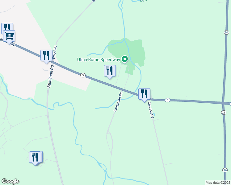 map of restaurants, bars, coffee shops, grocery stores, and more near 5590 New York 5 in Vernon