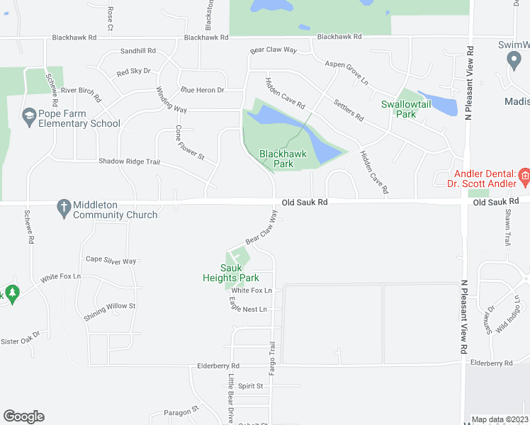 map of restaurants, bars, coffee shops, grocery stores, and more near 652 Bear Claw Way in Middleton