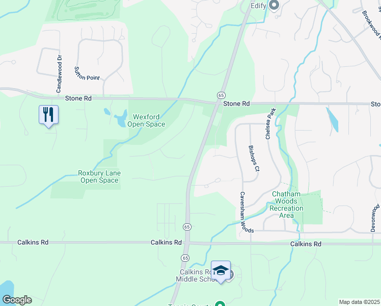 map of restaurants, bars, coffee shops, grocery stores, and more near 17 Langley Rise in Pittsford