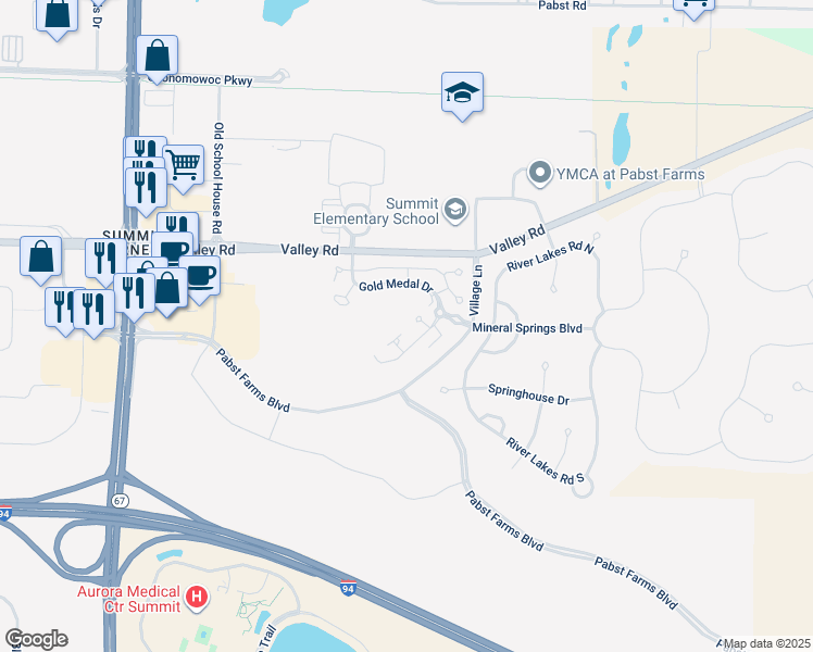 map of restaurants, bars, coffee shops, grocery stores, and more near 1784 Regal Court in Oconomowoc