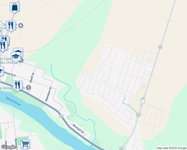 map of restaurants, bars, coffee shops, grocery stores, and more near 43 Sumac Drive in Caledonia
