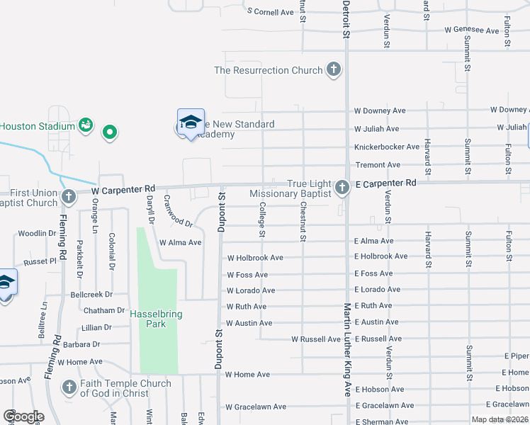map of restaurants, bars, coffee shops, grocery stores, and more near 610 West York Avenue in Flint