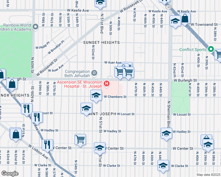 map of restaurants, bars, coffee shops, grocery stores, and more near 5000 West Chambers Street in Milwaukee