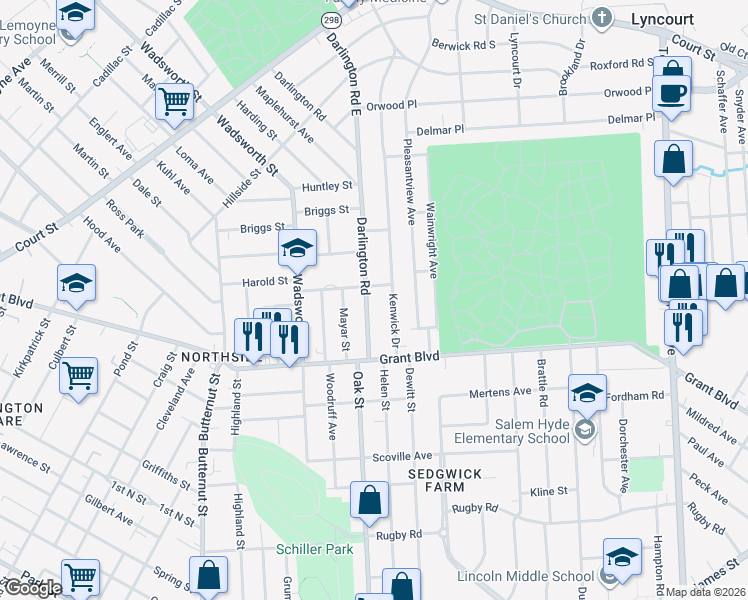 map of restaurants, bars, coffee shops, grocery stores, and more near 115 Kenwick Drive in Syracuse