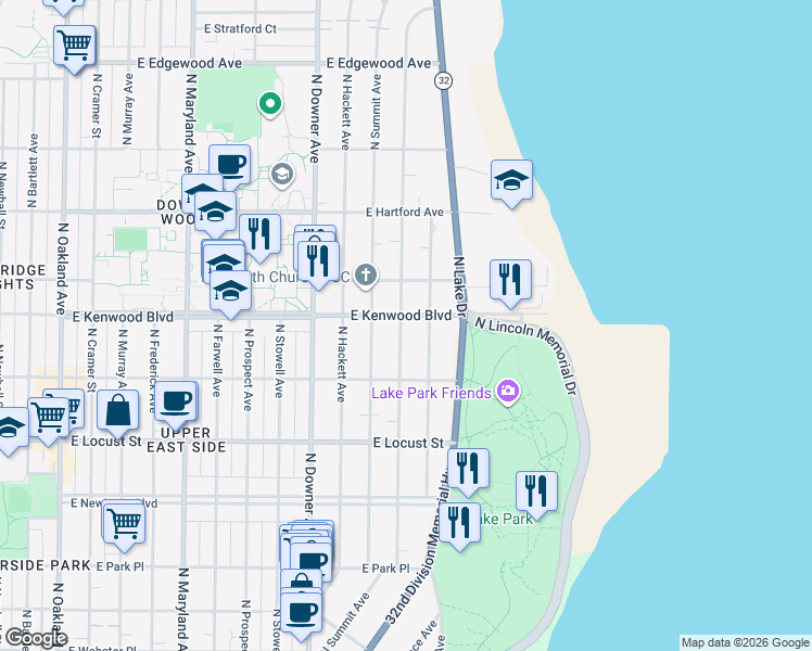 map of restaurants, bars, coffee shops, grocery stores, and more near 3053 North Shepard Avenue in Milwaukee