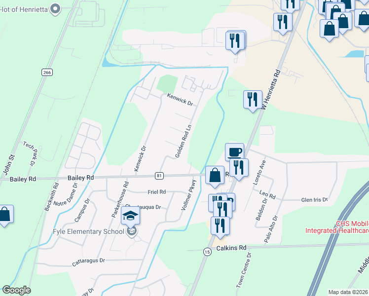 map of restaurants, bars, coffee shops, grocery stores, and more near 58 Golden Rod Lane in Rochester