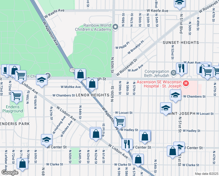 map of restaurants, bars, coffee shops, grocery stores, and more near 3018 North 60th Street in Milwaukee
