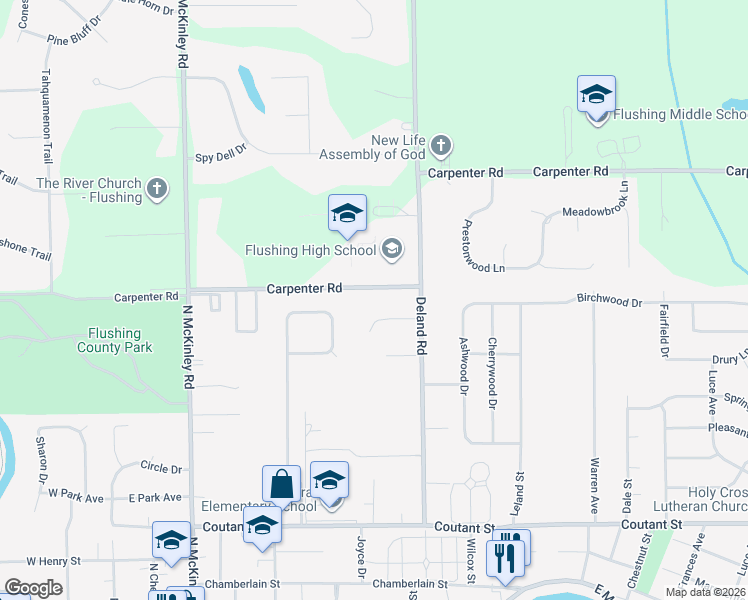 map of restaurants, bars, coffee shops, grocery stores, and more near 604 Northwood Drive in Flushing