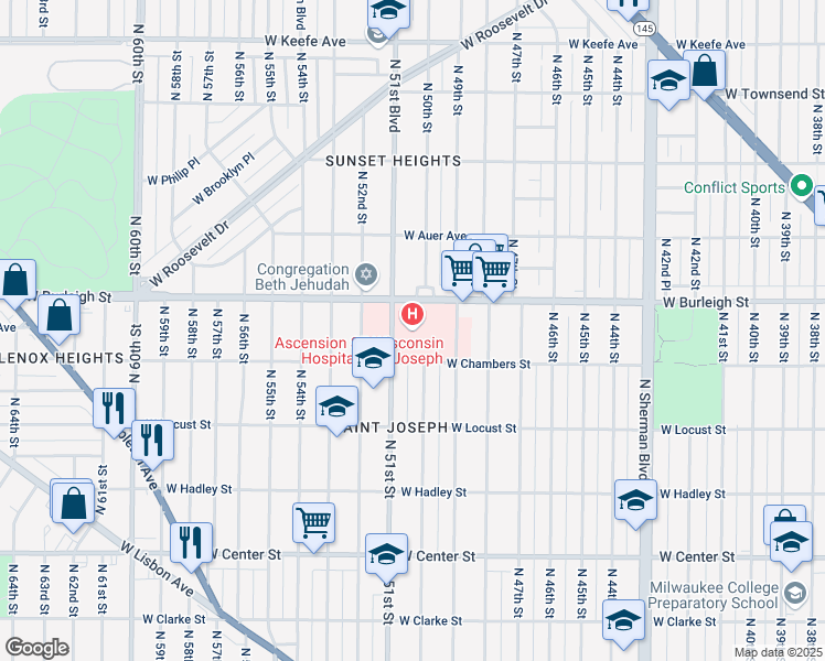 map of restaurants, bars, coffee shops, grocery stores, and more near 5000 West Chambers Street in Milwaukee