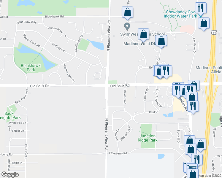 map of restaurants, bars, coffee shops, grocery stores, and more near 637 Pleasant View Rd in Middleton