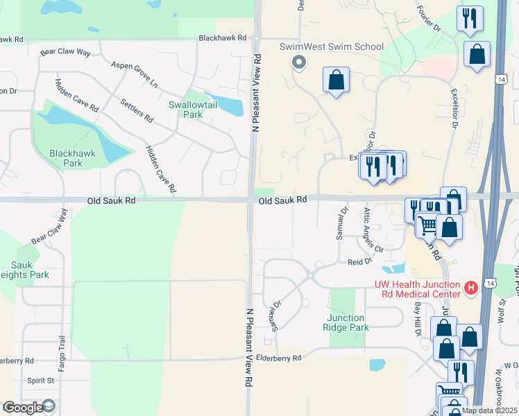 map of restaurants, bars, coffee shops, grocery stores, and more near 653 North Pleasant View Road in Middleton