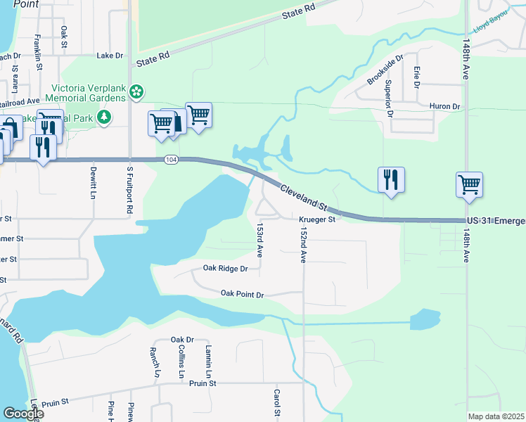 map of restaurants, bars, coffee shops, grocery stores, and more near 15330 Krueger Street in Spring Lake