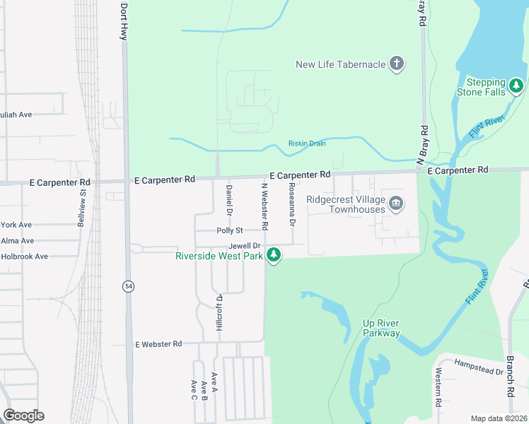 map of restaurants, bars, coffee shops, grocery stores, and more near 6901 North Webster Road in Flint