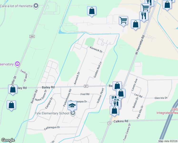 map of restaurants, bars, coffee shops, grocery stores, and more near 19 Timothy Court in Rochester