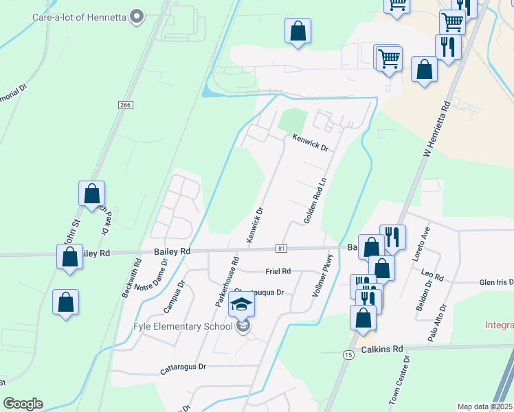 map of restaurants, bars, coffee shops, grocery stores, and more near 59 Kenwick Drive in Rochester