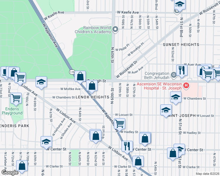 map of restaurants, bars, coffee shops, grocery stores, and more near 3018 North 60th Street in Milwaukee