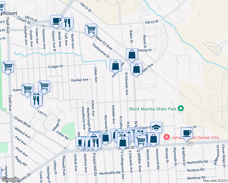 map of restaurants, bars, coffee shops, grocery stores, and more near 314 Ashdale Avenue in Syracuse