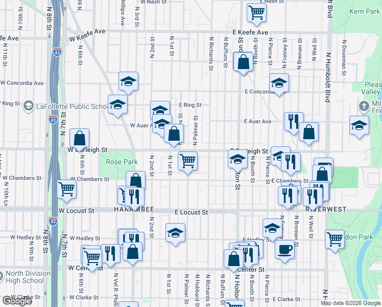 map of restaurants, bars, coffee shops, grocery stores, and more near in Glendale