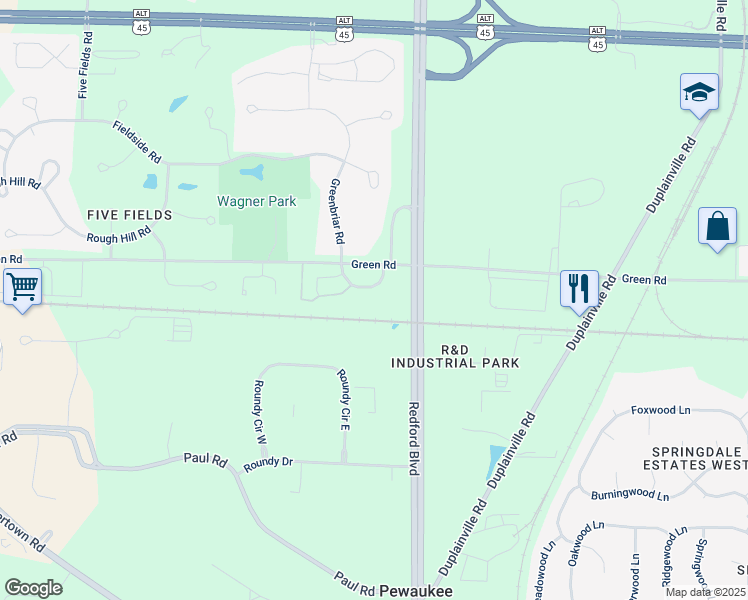 map of restaurants, bars, coffee shops, grocery stores, and more near W232N2950 Roundy Circle East in Pewaukee