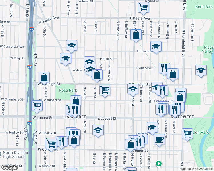 map of restaurants, bars, coffee shops, grocery stores, and more near in Glendale