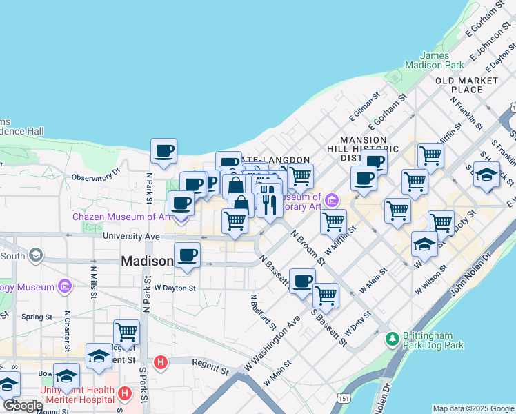 map of restaurants, bars, coffee shops, grocery stores, and more near 503 State Street in Madison