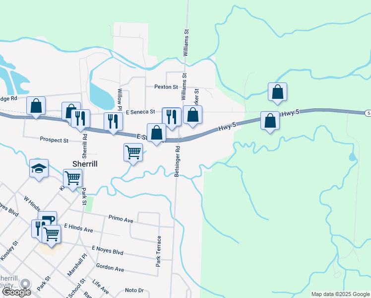 map of restaurants, bars, coffee shops, grocery stores, and more near 200 Betsinger Road in Sherrill
