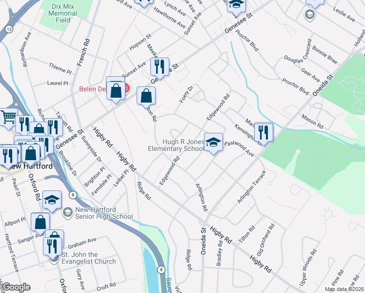 map of restaurants, bars, coffee shops, grocery stores, and more near 2649 Edgewood Road in Utica
