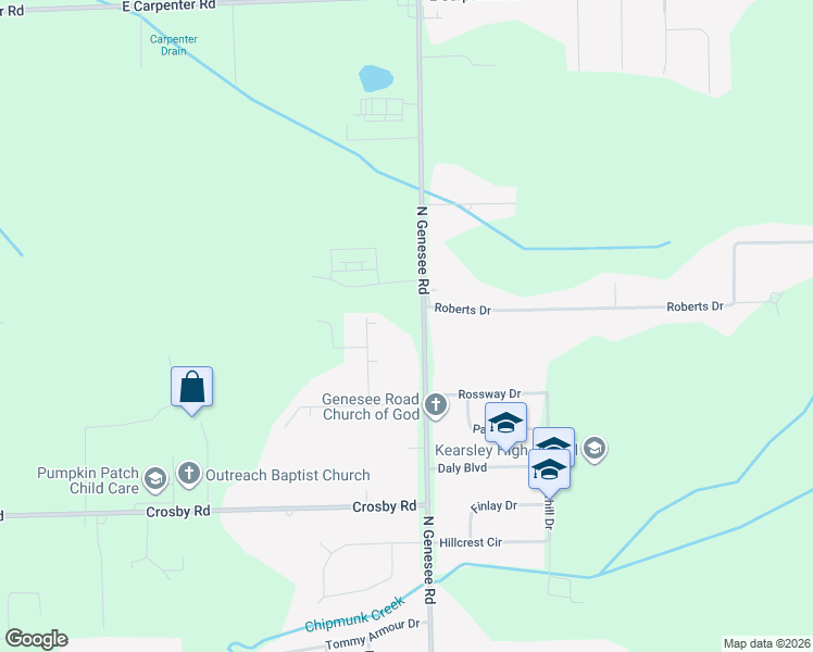 map of restaurants, bars, coffee shops, grocery stores, and more near 4437 North Genesee Road in Flint