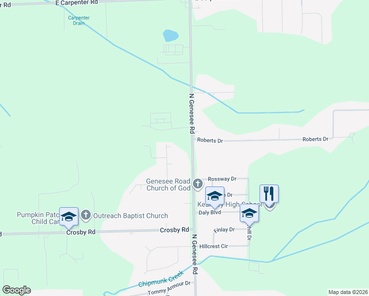 map of restaurants, bars, coffee shops, grocery stores, and more near 4437 North Genesee Road in Flint